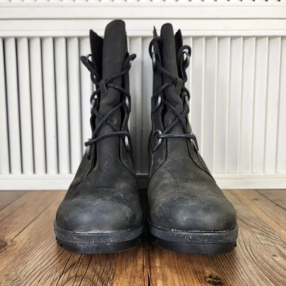 Sorel Joan of Artic Wedge II Womens Sz 10.5 Black Leather Waterproof Ankle Boots